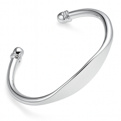 925 Sterling Silber Damen Cuff Bangle Armband mit Doppelkugel