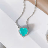 Halskette mit herzförmigem Synthetic Paraiba Turmalin 925 Sterling Silbe