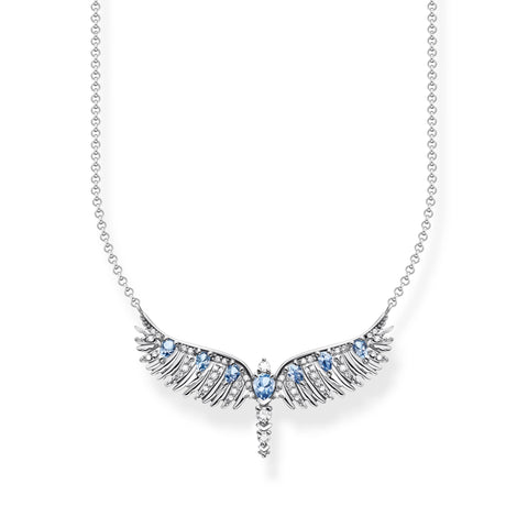 Phoenix Wing Halskette aus 925 Sterling Silber mit blauen Zirkonia