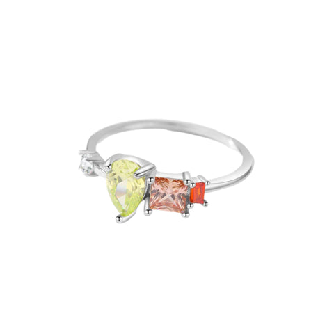 Ring mit mehrfarbigen Zirkonia Damenring in Grün Orange und Gelb