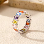 925er Sterlingsilber Valência Bunte Rechteckige Zirkonia Eternity Band Ring für Dame
