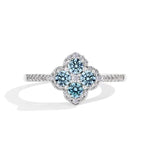 # Blumenring mit blauen Moissanitsteinen aus 925er Sterlingsilber für Damen - Eleganter, handgefertigter Schmuck