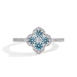 # Blumenring mit blauen Moissanitsteinen aus 925er Sterlingsilber für Damen - Eleganter, handgefertigter Schmuck