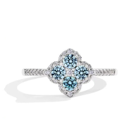 # Blumenring mit blauen Moissanitsteinen aus 925er Sterlingsilber für Damen - Eleganter, handgefertigter Schmuck