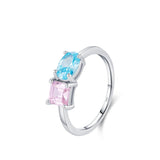 925 Sterling Silber Stapelring mit Smaragdgrünem Gelbem Rosa und Blauem Zirkon