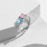 925 Sterling Silber Stapelring mit Smaragdgrünem Gelbem Rosa und Blauem Zirkon