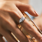 Ring aus 925 Sterling Silber mit rechteckigem und rundem klaren Zirkonia