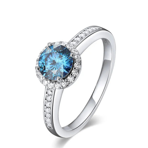 Ring mit 5ct blauer Moissanit und Zirkonia 925er Sterling Silber