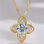 925 Silber Halskette mit 1 Karat Moissanit und floralen