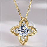 925 Silber Halskette mit 1 Karat Moissanit und floralen