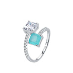 925 Sterling Silber Ring mit funkelndem quadratischem CZ und Paraiba-Turmalin