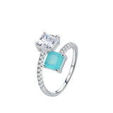 925 Sterling Silber Ring mit funkelndem quadratischem CZ und Paraiba-Turmalin