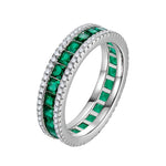 Ring aus 925 Sterling Silber mit grünen Zirkonia und weißen Kristalle