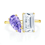 Goldfarbener Ring mit pinkem und blauem Zirkon  Damenring aus 925er Sterlingsilber