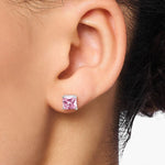 Rosa Stein Halskette und Ohrringe Set aus 925 Sterling Silbe