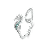 925er Sterlingsilber Ring mit grünem Seepferdchen und verstellbarem