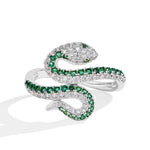 Schlange Ring mit Moissanit und grünen Diamanten aus 925e