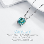 Halskette mit Moissanit Asscher-Schliff natürlicher Cyanfarbe,