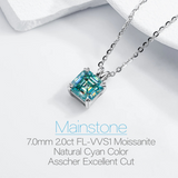 Halskette mit Moissanit Asscher-Schliff natürlicher Cyanfarbe,