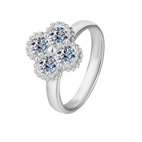 1.2CT Sterling Silber 925 Moissanit Ring mit Kleeblatt-Design