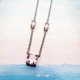 Rosa Stein Halskette und Ohrringe Set aus 925 Sterling Silbe