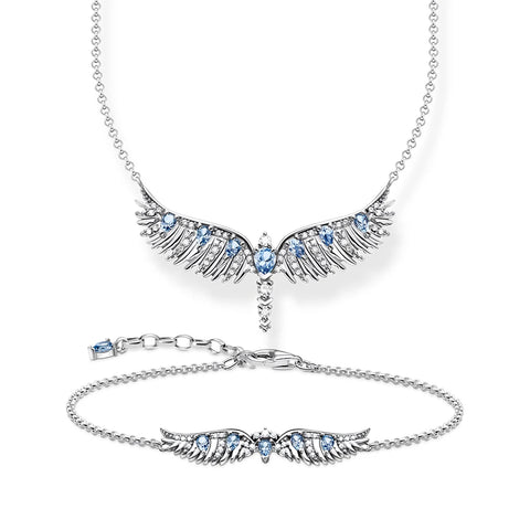 Phoenix Wing Halskette aus 925 Sterling Silber mit blauen Zirkonia