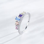 925 Sterling Silber Ring mit bunten Zirkonen in Krone-Design