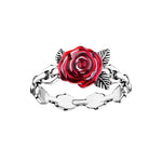 Ring mit roseroter Rose aus echtem 925er Sterling Silbe