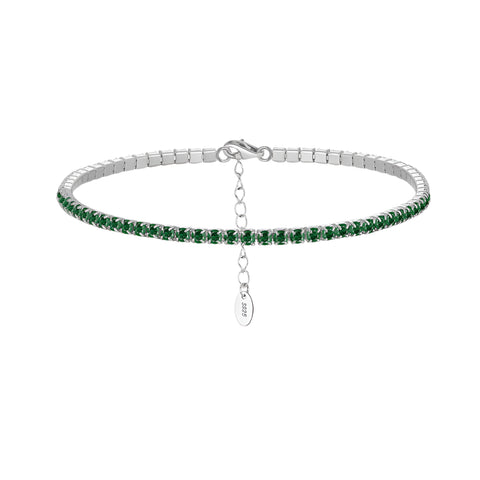 925 Sterling Silber Armband mit grünen 4A CZ Steinen 2mm Zirkon