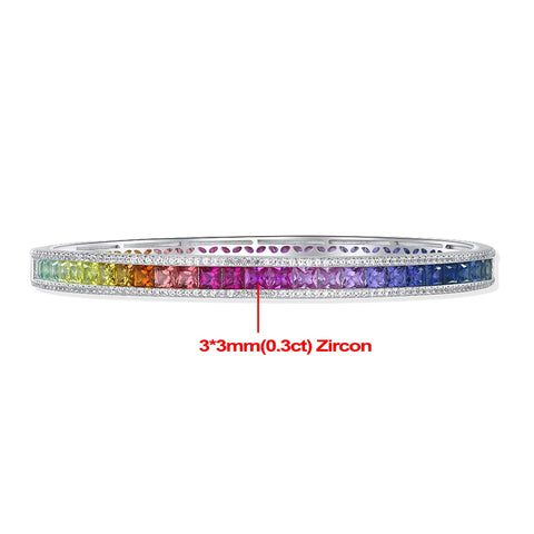 Bunte 925 Sterling Silber Armband mit Prinzess-Schliff Edelsteinen und Zirkonia