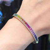 Bunte 925 Sterling Silber Armband mit Prinzess-Schliff Edelsteinen und Zirkonia