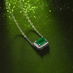 S925 Silber Halskette mit smaragdgrünem rechteckigem lab-grow