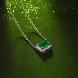 S925 Silber Halskette mit smaragdgrünem rechteckigem lab-grow