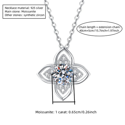 925 Silber Halskette mit 1 Karat Moissanit und floralen