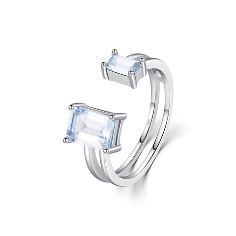 Edler 925 Sterling Silber Ring mit rechteckigem hellblauem Zirkonia