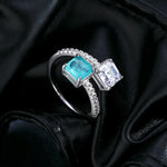 925 Sterling Silber Ring mit funkelndem quadratischem CZ und Paraiba-Turmalin