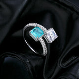 925 Sterling Silber Ring mit funkelndem quadratischem CZ und Paraiba-Turmalin