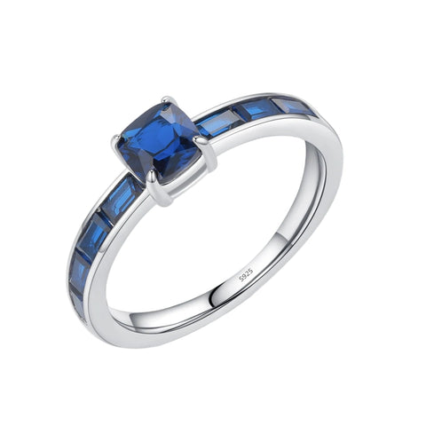 925 Sterlingsilber Luxus Ring mit quadratischem blauen Zirkonia und blauen