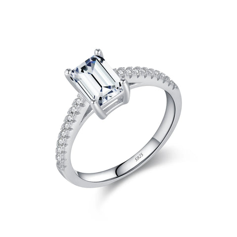 925 Sterling Silber Ring mit Smaragdschliff und Zirkonia für Frauen