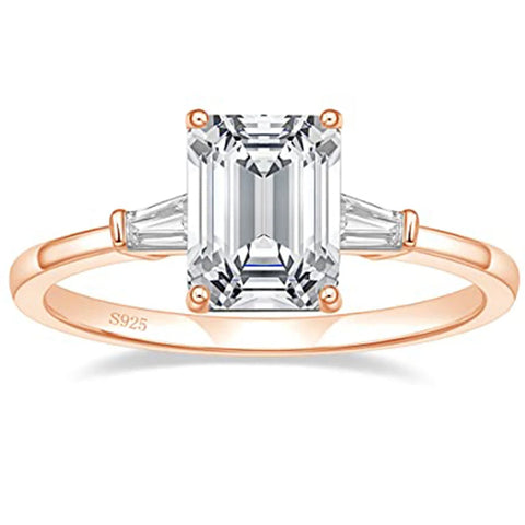 Eleganter 3-steiniger Verlobungsring aus 925 Sterling Silber mit rechteckige