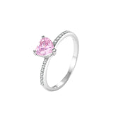 925 Sterling Silber FunkelnderRing mit Pinkem Herz