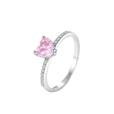 925 Sterling Silber FunkelnderRing mit Pinkem Herz