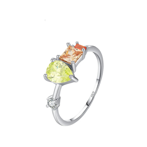 Ring mit mehrfarbigen Zirkonia Damenring in Grün Orange und Gelb