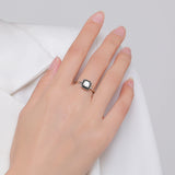 925 Sterling Silber Ring mit klarem Zirkonia und schwarzem Emaille