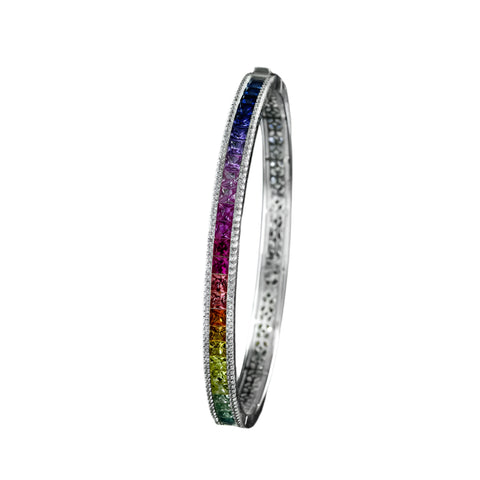 Bunte 925 Sterling Silber Armband mit Prinzess-Schliff Edelsteinen und Zirkonia