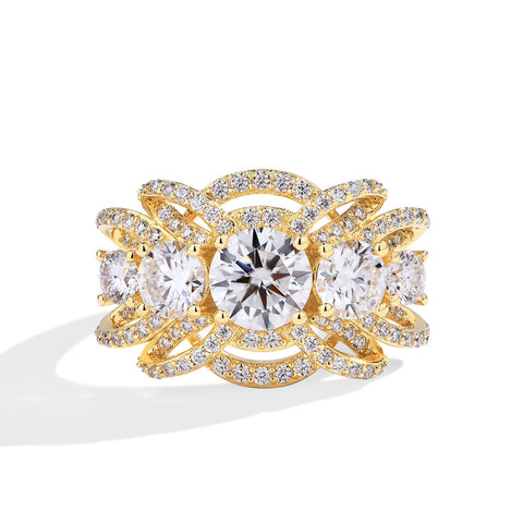 3-Reihen Ring mit funkelndem Zirkonia in Silber