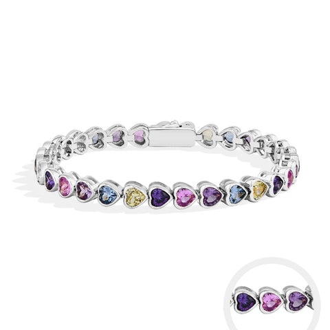 Herzform Farbsteinarmband aus S925 Sterlingsilber mit bunten Zirkonen für Damen