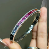 Bunte 925 Sterling Silber Armband mit Prinzess-Schliff Edelsteinen und Zirkonia