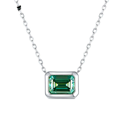 2CT Smaragd Moissanite Anhängerhalskette für Damen 18K Weißgold plattier