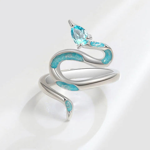 925 Sterling Silber Schlange Ring mit Cyanem Edelstein und Türkisfarbenen